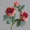 3 rosas artificiales con bordes texturizados, ramo de flores artificiales para decoración de escenas, flores artificiales realistas y de alta gama