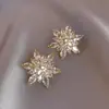 Brincos de Tarraxa Flor de Cristal Estilosos e Extravagantes com Enfeite Completo de Diamantes, Exalando uma Sensação Luxuosa e de Alto Padrão, Brincos de Floco de Neve para Mulheres