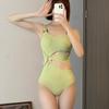 Traje de Banho Feminino 2025 Estilo Coreano Cor Sólida com Fenda Biquíni Sexy Vazado Fora da Cintura Bikini para Fonte Termal Praia Fada