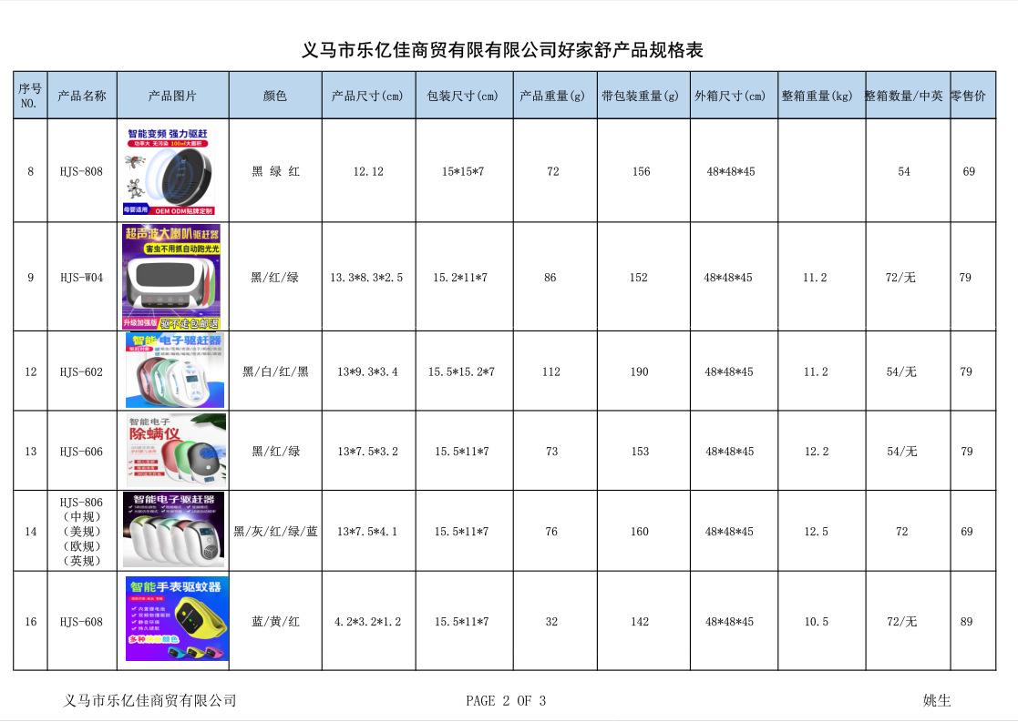 好家舒产品规格表第2页20250818