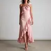 Sitio Independiente de Amazon Comercio Exterior Ropa para Mujer Estilo Nuevo Europeo y Americano Cruzado Vestido Elegante Irregular con Volantes Plisados