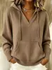 Sudadera con capucha de punto con cordón estilo europeo y americano 2026, suéter de otoño e invierno con bolsillo canguro, manga larga, color liso, ropa casual de moda para mujer