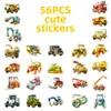 Nuevas 56 Piezas de Pegatinas de Acuarela con Divertidos Vehículos de Construcción Infantiles, Excavadoras y Elementos Mecánicos para Diarios DIY, Pegatinas Divertidas para Niños
