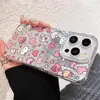 Funda de Gasa con Plumas en Forma de Corazón Rosa Girly para Apple 17Pro, Funda Láser para iPhone16, Funda Transparente con Agujero Grande 18Pm