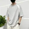 Camiseta Masculina Verão Seda Romana Costura Camiseta Casual Masculina Jaqueta Solta Masculina Manga Curta Top para Homem