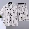Pijama de Verano Fino de Manga Corta para Hombre, Cárdigan, Diseño de Dibujos Animados Tallas Grandes, Conjunto Casual de Ropa de Casa Juvenil para Hombre