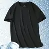 Camiseta Masculina de Malha de Seda Gelo Transfronteiriça Verão Manga Curta Cor Sólida Tamanho Grande Meia-Manga Secagem Rápida Respirável Esportiva