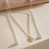 Collar de flor con volantes y perlas europeas y americanas vintage, cadena para suéter minimalista de nicho, accesorio versátil de alta gama para mujer