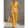 Conjunto cruzado europeo y americano para mujer, estilo casual perezoso, cárdigan de manga corta y pantalones largos, color liso