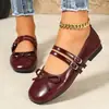 Comércio exterior europeu e americano tamanho grande 2026 outono novo bico redondo plano laço raso sapatos Mary Jane para mulheres atacado