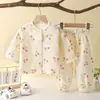 Nuevo conjunto de pijama de gasa de algodón de doble capa para niños, adecuado tanto para niños como para niñas, ropa de aire acondicionado para primavera y verano, conjunto fino y transpirable para bebés