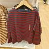 Estilo Japonés~Camiseta Rayada Francesa Manga Larga Cuello Barco Holgada Diseño con Abertura Moda Casual Nueva Ropa para Mujer Sy460297