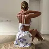 Conjunto de Shorts Suspensórios Estampados de Cetim com Amarração Novo de Verão Pijama Fresco de Seda de Gelo Roupa de Casa Feminina Europeia e Americana