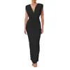 Vestido plisado de cuello en V estilo ins europeo y americano, diseño ajustado que ciñe la cintura, adelgazante, vestido de fiesta de noche transfronterizo Amazon