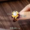 Anel Aberto Banhado a Ouro com Pérola Sintética Vietnamita Transfronteiriço para Mulheres, Anel de Flor com Gotejamento de Óleo em Ouro Sintético Tendência