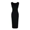 Vestido de tirantes elástico ajustado de cuello cuadrado para mujer, verano, con pliegues laterales, diseño acanalado que ciñe la cintura, adelgazante, sexy bodycon largo