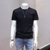 Camiseta Masculina de Manga Curta de Seda Gelada de Alta Qualidade Verão Fina Tencel Linho Top Streetwear Roupa Masculina Fresca Camiseta de Manga Meia de Algodão Linho