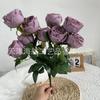 Buquê Artificial Produto Finalizado com 9 Cabeças de Flores Rosa Real para Decoração de Corredor de Casamento, Arranjo de Parede e Decoração de Casa Arte Floral