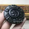 Colgante de jade verde oscuro natural de doble cara con flor tallada hueca tallada a doble cara collar colgante de collar para mujer estilo étnico retro