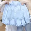 Conjunto de Niña Otoño 2026 Nueva Moda Estilo Primavera y Otoño para Niños Camisa Top Pantalones Acampanados de Mezclilla Conjunto de Dos Piezas Moderno