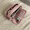 Bolsa Preta Simples para Pincéis, Bolsa de Maquiagem de Grande Capacidade, Necessaire Portátil de Viagem, Bolsa Organizadora de Pincéis de Maquiagem com Divisória de Tela para Mulheres