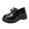 Zapatos Mocasines Negros de Cuero Genuino con Cordones Estilo Británico Forrados de Felpa para Mujer Aumentadores de Altura Suela Gruesa Zapatos de Charol Modelo Nuevo 2026