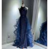 Vestido de Noche Azul para Mujer 2026 Estilo Nuevo Lujo Ligero Nicho Gama Alta Piano Vocal Violín Examen Artístico Anfitrión Reunión Anual