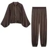 Ropa de mujer transfronteriza 2026 Moda europea y americana chaqueta bomber de manga abullonada + conjunto de pantalones para mujer L28662/63