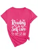 Ler é Autocuidado Amazon Ebay Site Independente Camiseta Feminina Elegante e na Moda com Decote V e Manga Curta
