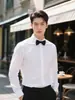 Traje de Padrino Camisa de Manga Larga Blanca para Hombre Ropa Formal Profesional Sin Planchar Ropa de Trabajo Camisa de Boda de Negocios Ropa de Trabajo