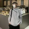 Moletom com capuz oversized e pesado estilo high street americano para homens e mulheres, corte solto, pulôver com zíper duplo, marca hip-hop street moderna, peça de outer wear de cor sólida