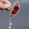 Alta qualidade Rosa Grab Clip Antique Tassel Fan Hairpin Cabeça das Mulheres Semi-amarrado Shark Clip Hairpin Hairpin Headwear