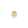 Diseño de Nicho Europeo y Americano Exquisito Anillo Abierto de Acero Inoxidable con Flor y Perla Chapado en Oro de 18K Anillo Abierto al por Mayor