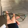 Óculos Plano para Miopia em Formato de Gato Armação Preta Feminino Rosto Limpo Retro Moderno Anti-Luz Azul Armação Plano Gatinho Personalidade Tendência