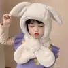 2026 Nuevo Sombrero de Conejo Otoño/Invierno Versátil Cálido Cortavientos Forrado de Felpa Grueso Conjunto de Bufanda Lindo Dibujo Animado Sombrero de Peluche