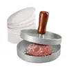 Prensa para Carne de Hamburguesa con Mango de Madera de Aluminio Placa de Prensa para Carne Molde Redondo para Carne de Hamburguesa Prensa para Carne de Hamburguesa de Cocina Suministro Transfronterizo