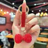 Chaveiro de Cerâmica Leve e Luxuoso da Moda com Laço Cravejado de Strass, Argola de Liga de Zinco, Acessório para Bolsa Feminina Estilo Coreano, Pequeno Ornamento