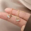 Pendientes Brillantes de Hoja de Ginkgo, Regalo Estilo Ultra-Hada Femenino, Pendientes Largos Exquisitos de Zirconia con Forma de Hoja Abanico
