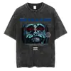 Harajuku Streetwear Camiseta Negra Lavada para Hombre Gráfico Anime P