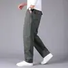 Pantalones casuales de algodón overol para hombre mediana edad Hombres de negocios lavados talla extra sueltos rectos pantalones de algodón ropa para hombre