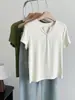 Camiseta Ajustada con Botones de Tencel Modal Lenzing ~ Verano Suave Versátil Ajustada Elástica Casual de Manga Corta