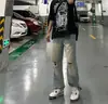 Jeans Masculino Rasgado Lavado High Street Verão Novo Ins Marca Tendência Retrô Solto Reto Calça Casual Roupa Masculina