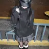 Top Versátil de Estilo Coreano para Mujer para Otoño e Invierno, Cuello Alto, Chaqueta Negra con Botones Diagonales, Corte Holgado, Estilo Vintage Adelgazante