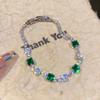 Pulsera de Circonita Cuadrada Verde Súper Brillante Estilo Lujo Ligero 2025 Nuevo Diseño Nicho Joyería de Mano Versátil de Alta Gama