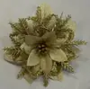 Flores Navideñas Transfronterizas, Flores Artificiales Populares de Gama Alta, Flores Tridimensionales con Polvo Dorado, Coronas Decorativas para Árbol de Navidad al por Mayor