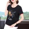Camiseta de manga corta de algodón puro para mamá, vestido holgado de verano 2024 para mujer, de media manga, talla grande, informal, para mujeres de mediana edad y mayores, con diseño estilizado que cubre el vientre.