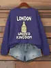 Sudadera Impresa de Londres, Reino Unido para Mujer, Suéter Pullover Hip-Hop de Otoño, Cuello Redondo Streetwear Casual