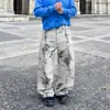 2025 Primavera y Otoño Nuevo Jeans Cimitarra Jacquard de Tinta para Hombre y Mujer ins Retro Adelgazantes de Pierna Ancha Rectos Pantalones Largos Hombre
