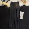 Calça de terno lisa de cor bonita e elegante para homens outono fina solta perna larga perna reta calças de marca da moda casuais calças de terno com caimento calças compridas