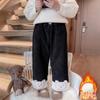 Calça de Fleece para Meninas Outono e Inverno 2024 Nova Calça Casual Reta de Inverno para Bebê Menina Calça Larga Espessa para Crianças